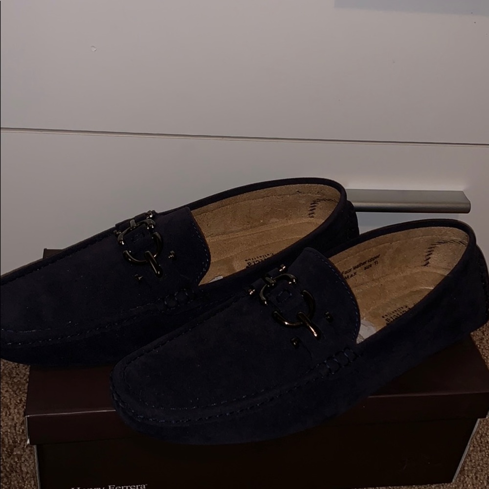 Navy Velvet Buckle Slip On shoe Henry Ferrera